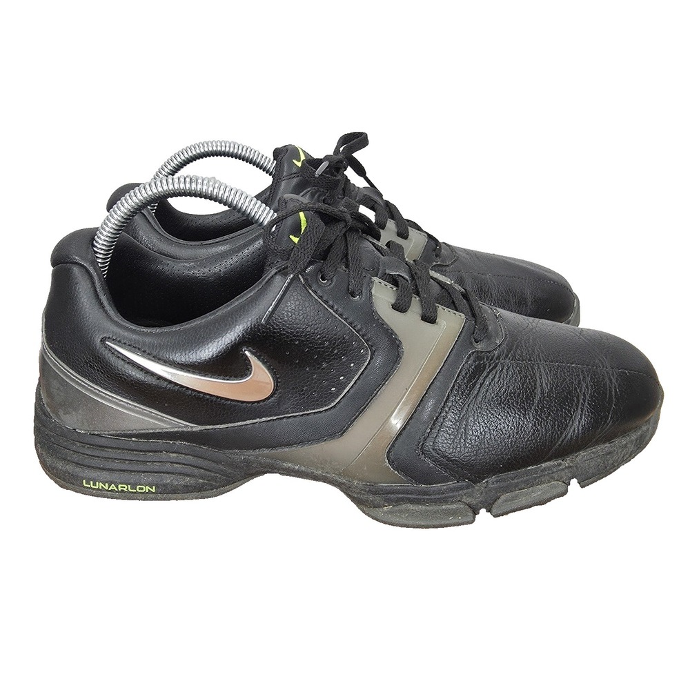 Nike Lunarlon Saddle Golf Shoes Mens 8 Wide Black Leather Spikes 554684-001